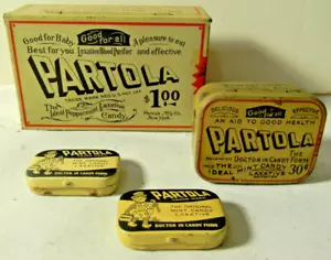 ANTIQUE PARTOLA IDEAL PEPPERMINT CANDY TIN LOT WITH CANDY - Picture 1 of 3