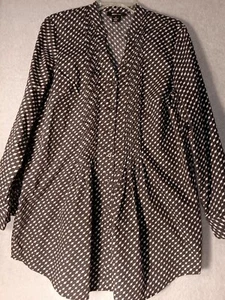 STYLE&CO.TUNIC LONG SLV BUTTON FRONT BLACK/WHITE SHIRT 100% COTTON TOP Sz 12 - Picture 1 of 14