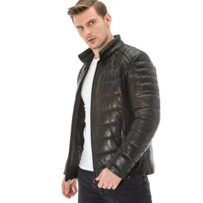 New Men's Genuine Lambskin Leather Biker Jacket Slim Fit Motorcycle Black Jacket - Image 1 of 4