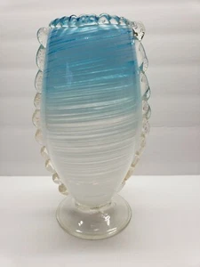 Venetian Murano Glass Vase From Italy, Blue/White Swirl, Aventurine Applied edge - Picture 1 of 4
