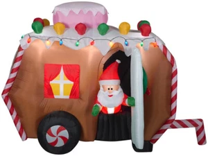 WEIHNACHTEN 7,5 FT GEMMY SANTA WOHNMOBIL ANHÄNGER ANIMIERTE LEBKUCHEN luftgeblasen aufblasbar - Bild 1 von 3