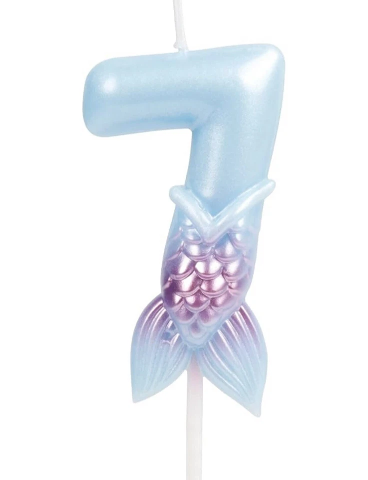 Vela Pastel Cumpleaños Sirena, Número 7, Azul y Rosa Foto 1 de 1