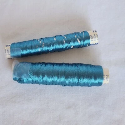 Thin Ribbon in Teal color for  Ribbon Embroidery, Long Stitch, Cross Stitch - Image 1 of 2