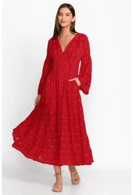 Johnny Was Bonnie Adenium Dress Large Red eyelet embroidered boho flowy feminine - Image 1 of 4