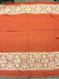 Antike dünne rote Wolldecke Satinborte Blumenmuster 69” x 67” Art Deco - Bild 1 von 8
