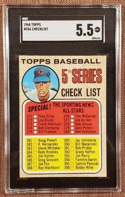 Tarjeta de lista de verificación de béisbol 1968 Topps #356 Ken Holtzmann Chicago Cubs SGC 5,5 EX+ Foto 1 de 3