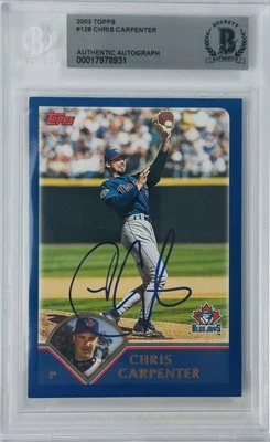 Tarjeta Topps 2003 firmada por Chris Carpenter losa Toronto Blue Jays Cardinals  Foto 1 de 2