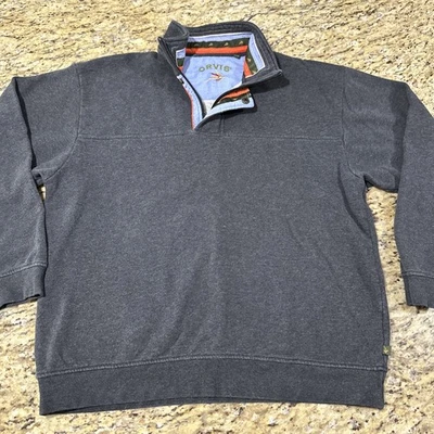 Orvis Men's Size LG 1/4 Zip Snap Pullover Gray Fleece Sweatshirt Cotton Casual - Image 1 of 4
