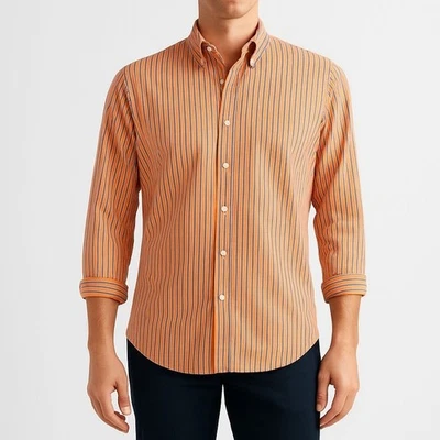 Camisa Polo Ralph Lauren Para Hombre Regent Calce Clásico Naranja Rayas Talla 15.5-32/33| M Foto 1 de 4