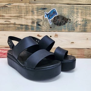 Crocs Brooklyn Mid Wedge Platform Sling Back Sandals Women's Sz 7 Triple Black - Picture 1 of 12