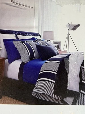 Ralph Lauren Beausett полоски темно-синий король полный и резинке простыни новый в упаковке - Изображение 1 из 4