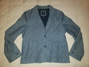 Gap Women's Size 14 Blue Lined Blazer Navy Blue Star Dot Lining Jean Cotton L - Picture 1 of 8