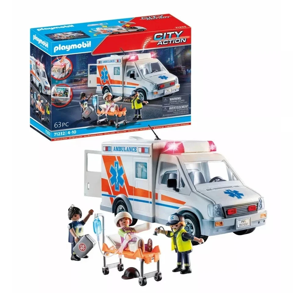 Playmobil City Life Buildable Hospital Ambulance with Sound 71232 -New- open Box