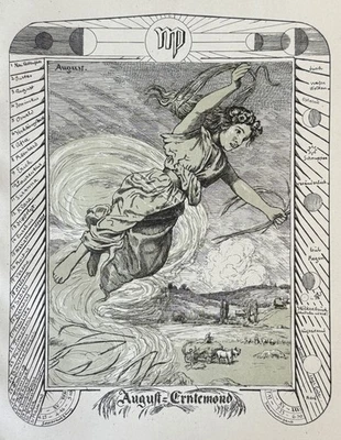 HANS THOMA (1839-1924) DER MONAT AUGUST ERNTE JUNGFRAU LITHOGRAFIE UM 1900 - Bild 1 von 2