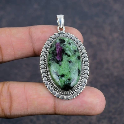 Ruby Zoisite Gemstones Handmade 925 Steling Silver Beautiful Pendant Jewelry - Image 1 of 4