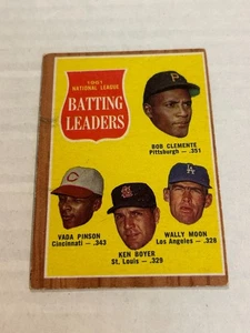 1962 Topps Roberto Clemente Pinson Boyer Moon líderes de bateo #52 VGEX G3 - Imagen 1 de 2