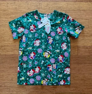 BETTY BOOP Scrub Top W Sz M Green Christmas Holiday Nursing Vet Original VTG New - Picture 1 of 10