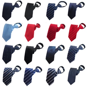 Men Pre-tied Zipper Neckties Striped Check Dots Lines Solid Color Zip Tie HZ313 - Picture 1 of 19