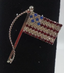 Broche prendedor bandera patriótica estadounidense 4 de julio estrás tono plata EE. UU. - Imagen 1 de 7