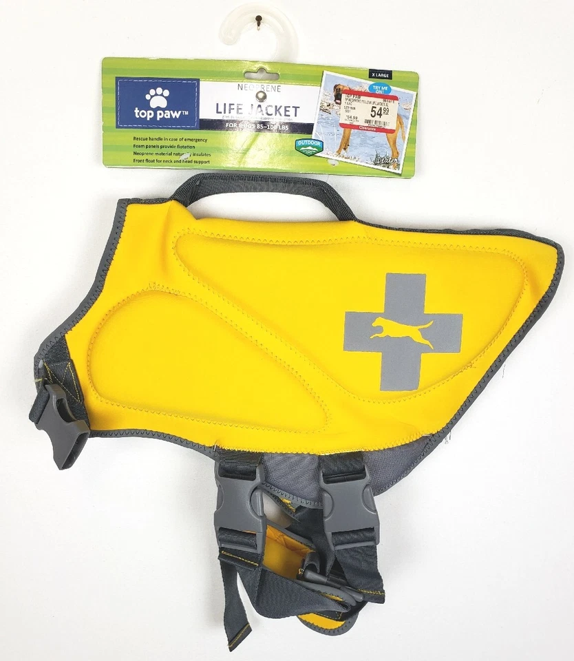 Top Paw Neoprene Reflective Dog Life Jacket Vest Yellow XL 85 - 100 Lbs.