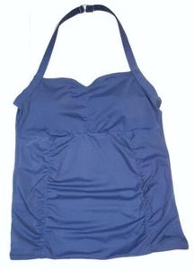 LANDS' END Womens Denim Blue Lightly Padded RUCHED HALTER TANKINI TOP MINT! 12 - Picture 1 of 2