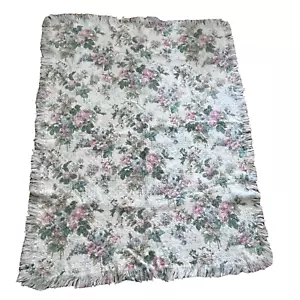 Coperta a lancio arazzo rosa shabby floreale tessuto 44 x 56" frange cottage cottage country - Foto 1 di 5