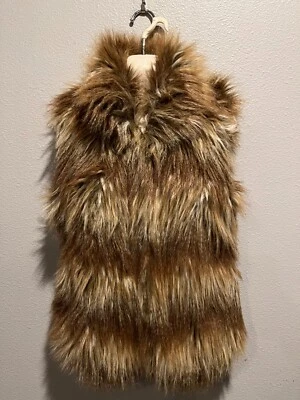 Women's JACK Brown & Beige Faux Fur Vest w/ Orange Lining Size S  GUC - Image 1 of 4