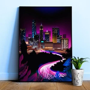Neon city: fast lights (synthwave/vaporwave/retrowave) — aesthetic poster - Foto 1 di 11