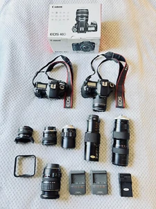 TWO (2) Canon EOS 40D DSLR Cameras w/ 7 Lenses Gold Ring lens needs rebuild - Picture 1 of 13