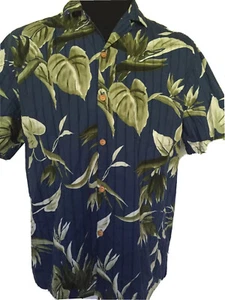 Paradise Found Hawaiian Shirt Mens Large L Blue Green Floral Cotton - Picture 1 of 10