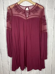 Francesca Blue Rain Sheath Straight Dress Size S Red Burgundy Laced Long Sleeve - Picture 1 of 13