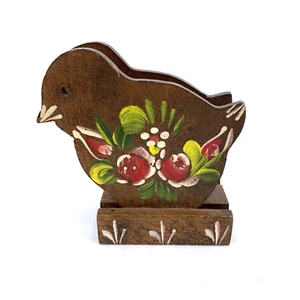 Servilleta de madera de arte popular vintage soporte para letras pájaro floral pintado a mano - Imagen 1 de 6