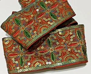 JASDEE Vintage Border Trim Ribbon 3"Inch Width HandWork Sequins&Embriodery A1101 - Picture 1 of 3