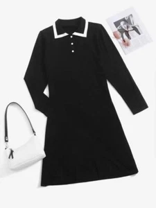 SHEIN Plus Size Contrast Trim Polo Neck Sweater Dress Size 1 X Black NWT - Picture 1 of 5