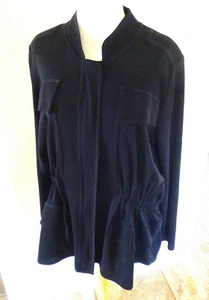 MISOOK BLACK SILKY STRETCHY KNIT SPORTY ZIPPERED ELASTIC WAIST JACKET LN L - Picture 1 of 3