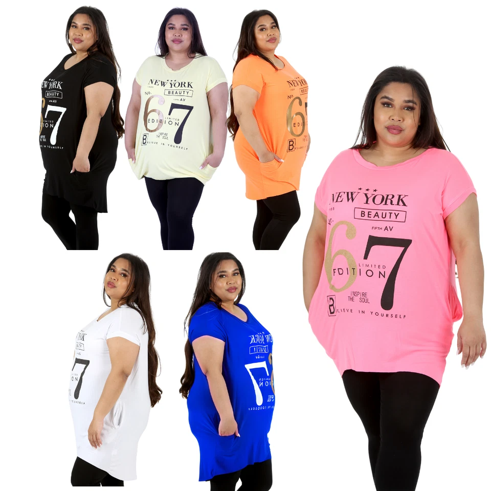 Nouvelle Women Plus Size New York 67 Foil Print T-Shirt Round Neck Casual Style - Image 1 of 1