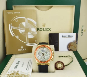 ROLEX 18kt Gold DAYTONA MOP Dial Custom Baguette Cognac Bezel 116518 SANT BLANC - Picture 1 of 9