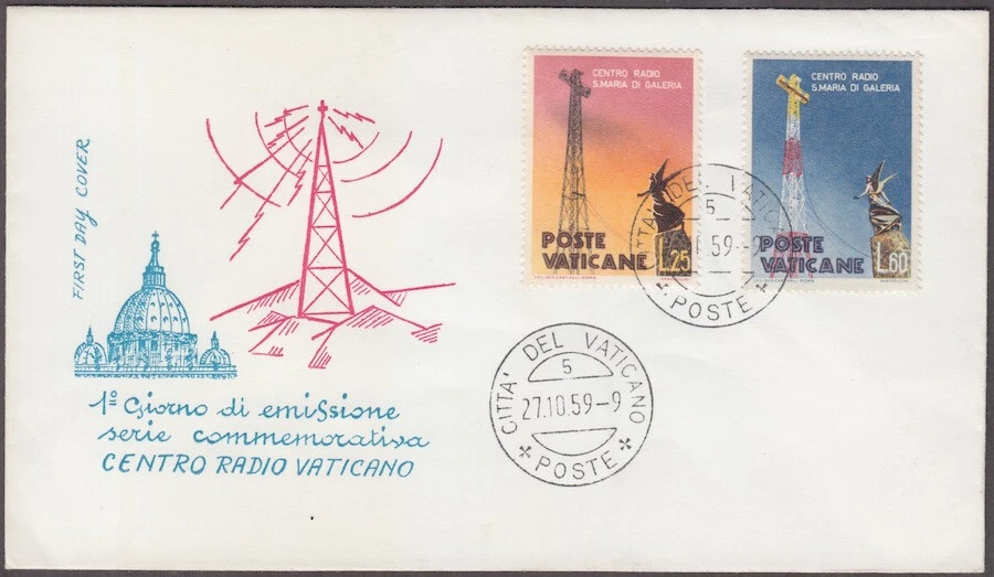 VATICAN Sc # 262-3 FDC (II) - 2nd ANN of PAPAL RADIO STATION, ARCHANGEL GABRIEL - Image 1 of 1
