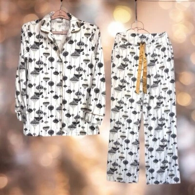 Soma XS 假日装饰品 2 件套睡衣套装银色金色柔软棉针织二手状况完好 — 第 1/4 张图片