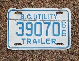 1966 British Columbia Utility Trailer License Plate - Picture 1 of 2