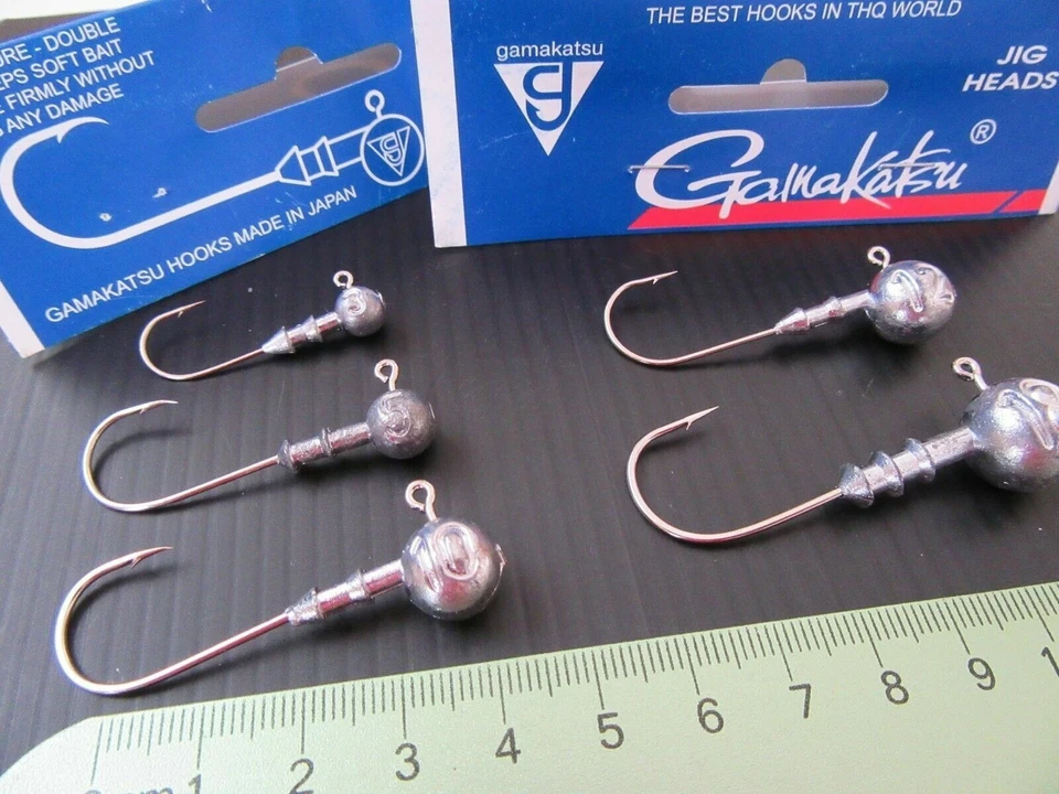 5 x JIG HEADS round head barbed 1/0-6/0 Gamakatsu hooks