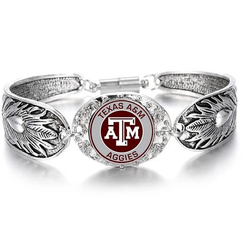 Texas A&M Aggies Women's Sterling Silver Bracelet College Football Gift D3 Cover