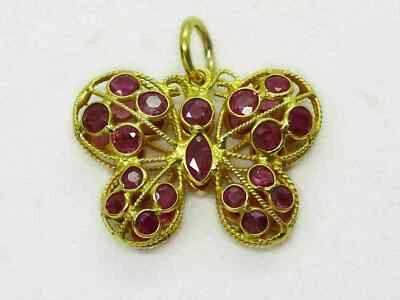 1.25 Ct Lab Created Red Ruby Butterfly Pendant Necklace's 14K Yellow Gold Plated - Image 1 of 4