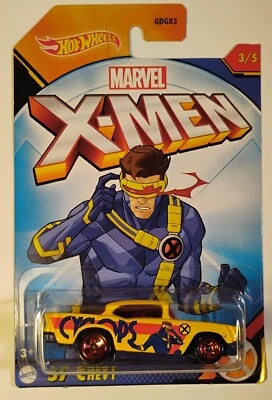 Hot Wheels X-Men Cyclops '57 Chevy Bel Air Yellow New in Pack Marvel Universe - Image 1 of 3