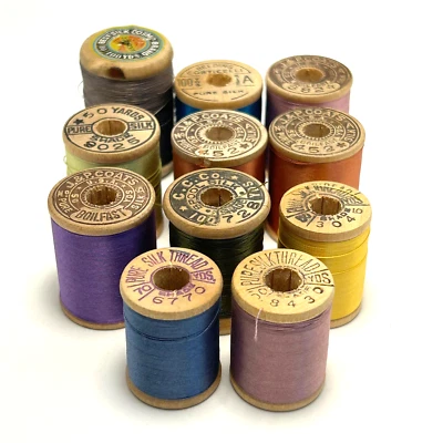 Vintage Silk Thread on Wooden Spools Lot of 11 - Image 1 of 4