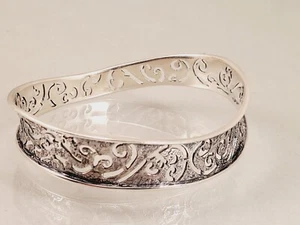 SALPADA  BEAUTIFUL STERLING SILVER FILIGREE SCROLL BANGLE  BRACELET B2082 8.25 " - Picture 1 of 4