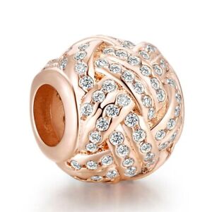 +New Authentic Pandora Sparkling Love Knot Rose Gold Charm # 781537CZ