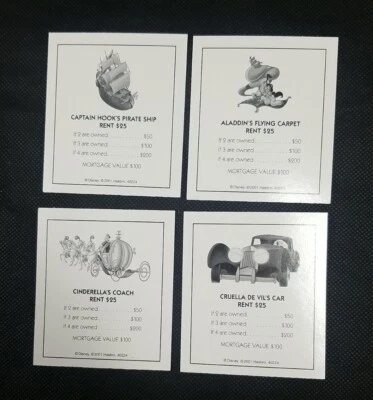 Monopoly 2001 Disney Edition Properties Transportation Set of 4 Complete ** - Image 1 of 4