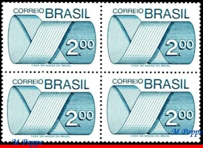 1258 BRAZIL 1974 MÖBIUS STRIP, $ 2.00, ENGRAVINGS, NUMERALS, BLOCK MNH - Image 1 of 2