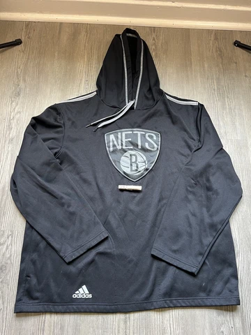 Brooklyn Nets Adidas Hoodie Sweatshirt Mens L Black White Pullover Basketball Cover
